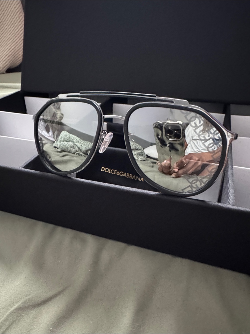 Dolce & Gabbana Black Frame Sunglasses with Silver Mirrored Lenses